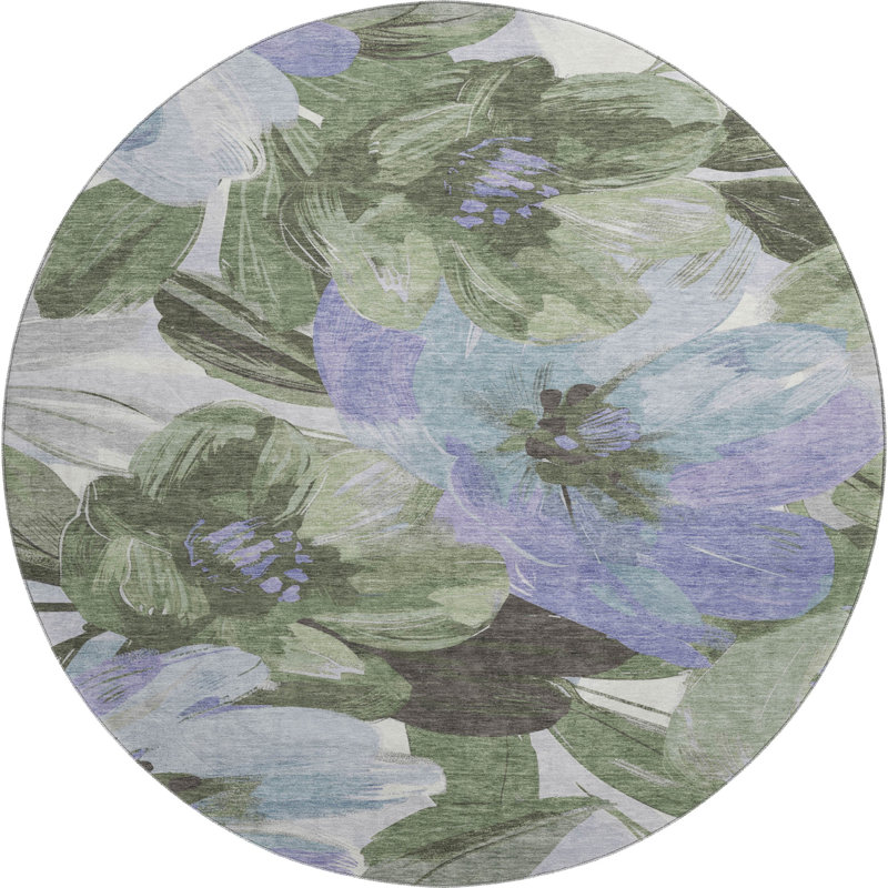 Premium Machine Washable Northdale AMF1487 Floral Rug, Round 8'