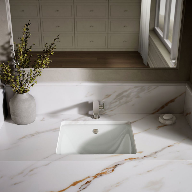 Lavabo de salle de bain rectangulaire encastré en métal avec trop-plein Iron Plains, Sel de mer