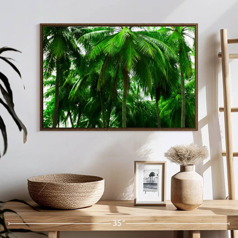 Palmier forêt, 25 po x 17 po, Cadre flottant noyer