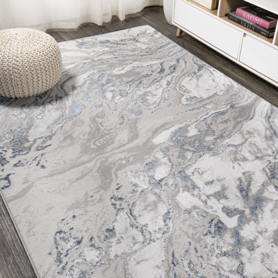 Swirl Marbled Abstract Gray/Blue Rug