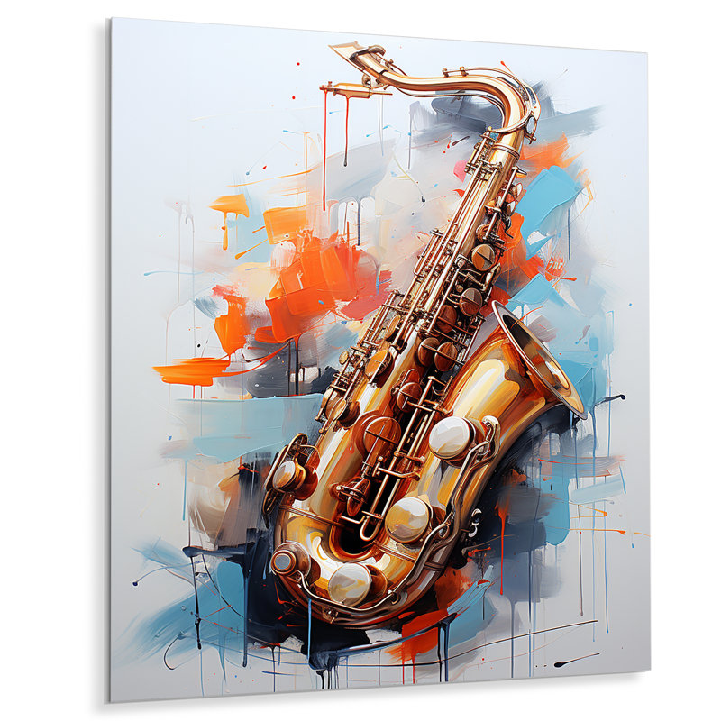 Jaune vibrant, saxophone rythmique - musique, art mural en métal, H 32 po x l 16 po x P 1 po