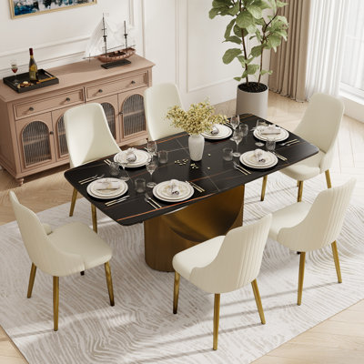 Ensemble de table de salle à manger Shivani pour 6 personnes en pierre frittée