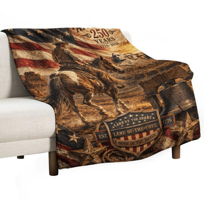 America 250 Years Patriotic Cowboy Horse Flag Mount Rushmore Liberty Bell Luxury Flannel Throw Blanket, Soft Warm Fuzzy Blanket for Living Room Sofa Bed Home Decor