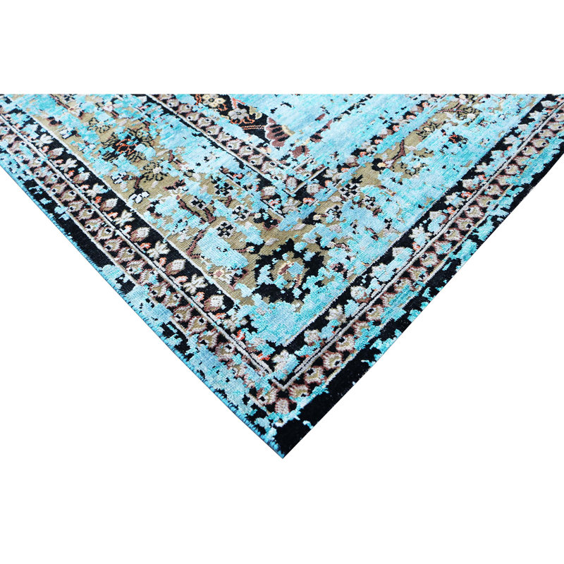 Hand Knotted Abstract Area Rug in Camel/Turquoise, Rectangle 9' x 12'