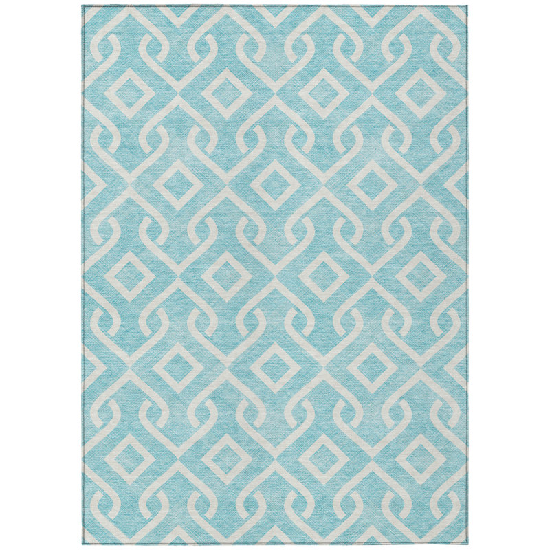 Tapis intérieur / extérieur lavable 3 pi x 5 pi turquoise et ivoire