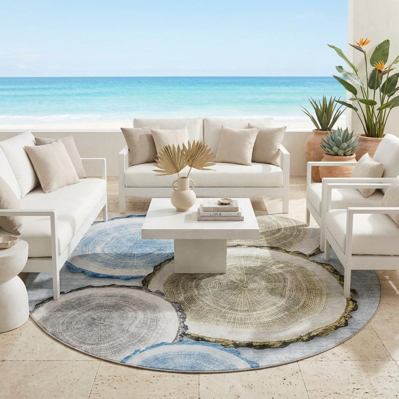 Tapis extérieur rond lavable antidérapant 8 pi