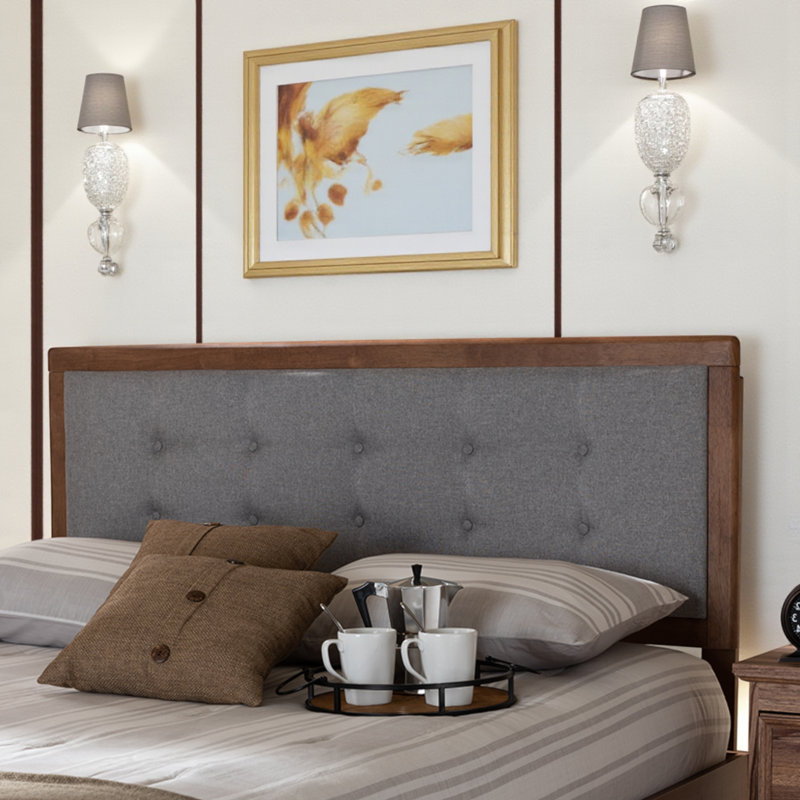 Kaeyla Upholstered Headboard in Light Gray Finish, 58.27'' H X 55.81'' W X 0.9'' D, Full, Light Gray
