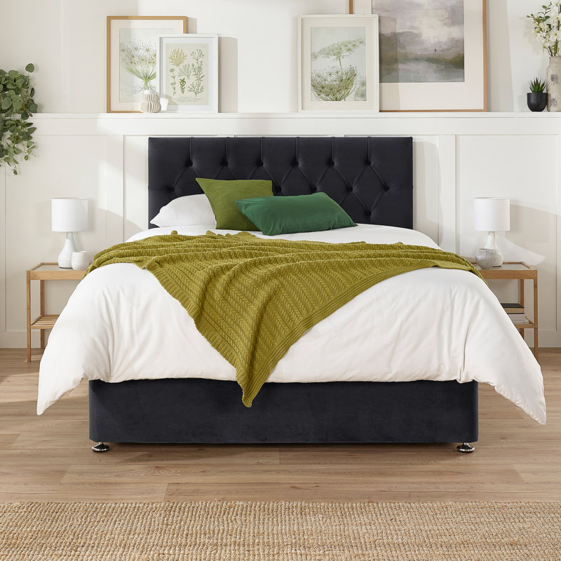 Amanjot Coilsprung Divan Bed Set, Onyx, No Drawers, Small Double (4')