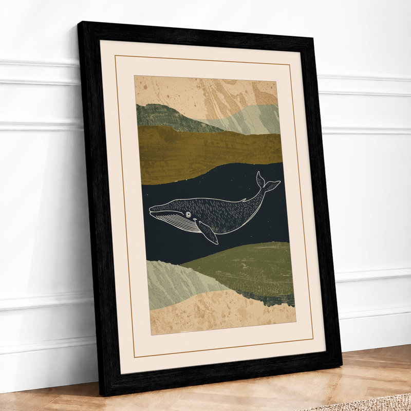 Whale and Mountain Coastal - Framed Print, A3 - 42.0 x 29.7 cm, Black