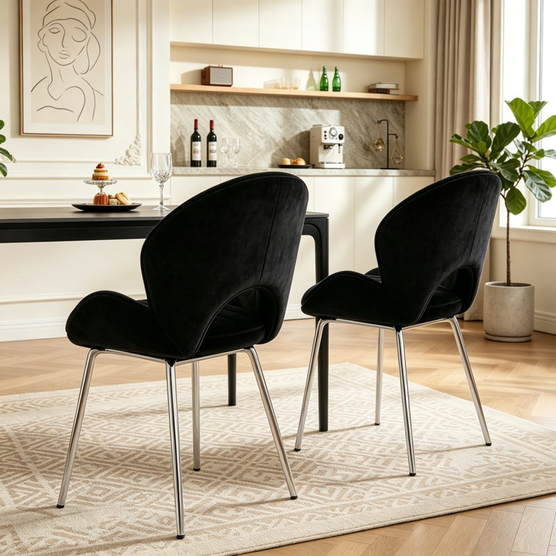 Ensemble de chaises de salle à manger 21,6 po avec pieds argentés, Black