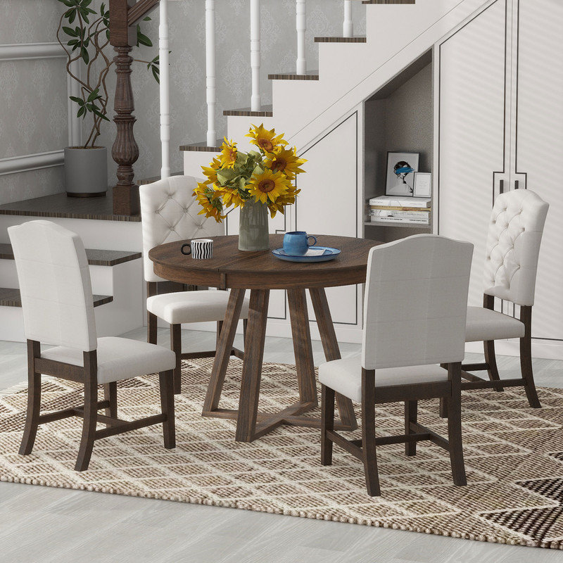 Abbra Round 58'' L Dining Set, Walnut