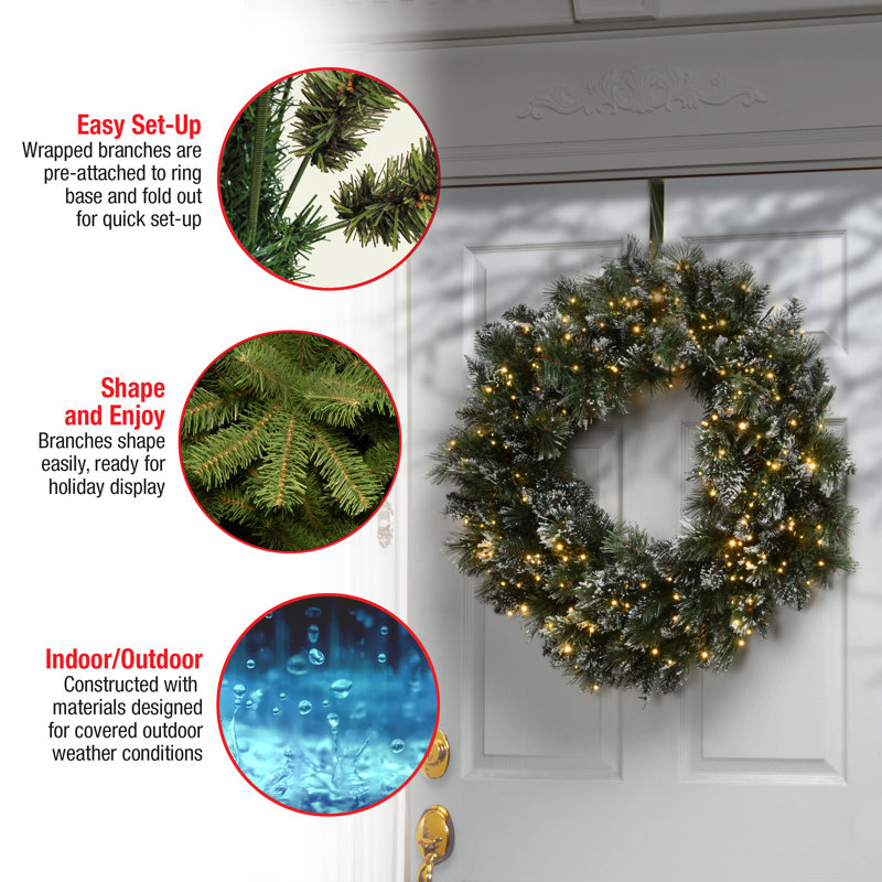 The Holiday Aisle® 30" Glittery Bristle Pine Wreath with Dual Color LED Cosmic Lights