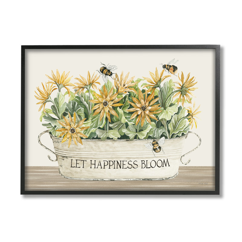 Happiness Bloom, insecte, abeille, H 24 po x l 30 po x P 1,5 po, Giclée encadrée noir minuit