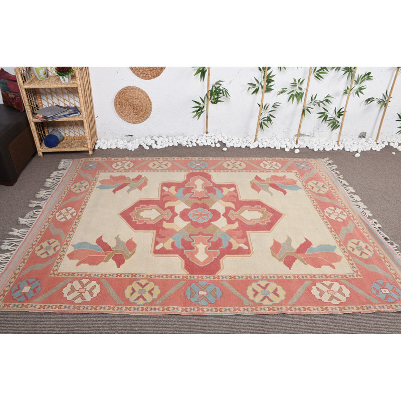 Grands tapis de 5,5 x 7,6 pi, tapis turc, tapis rétro, tapis de luxe, tapis antiques, tapis froids beiges