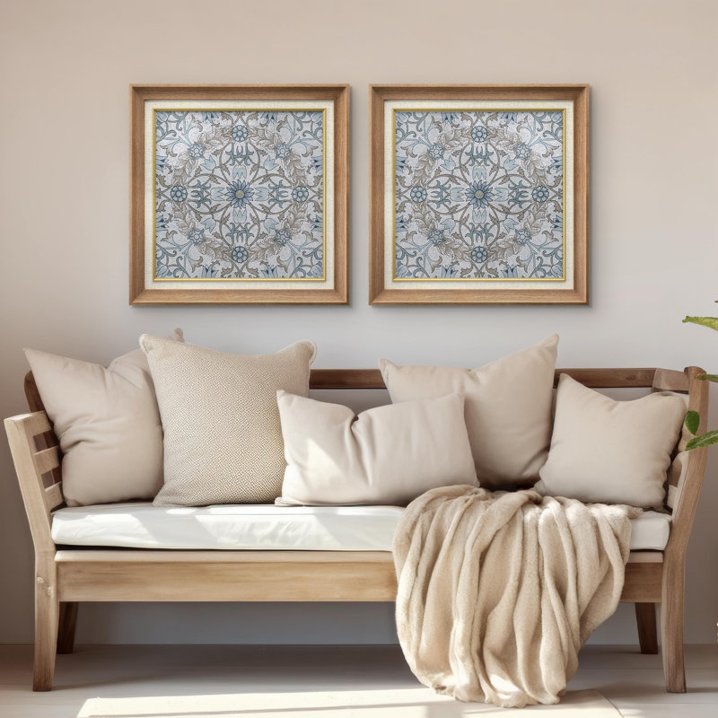 «Blue Floral and Botanical Collage», ensemble de 2 fleurs abstraites encadrées sur toile, H 26 po x l 26 po