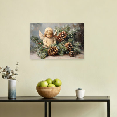 Christmas Angel Pinecones Classic Rustic Serene Pine Winter Landscape Wall Art Print 1 Piece Wrapped Canvas Wall Art