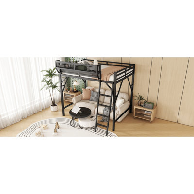 Grands lits mezzanines en métal avec rangement de style moderne noir