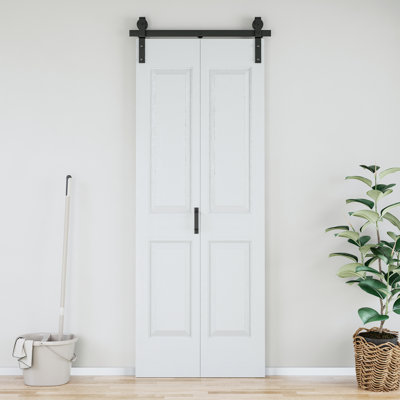 Porte de grange pliante de style placard à 4 panneaux en bois manufacturé pré-assemblé en forme de treillis Porte de grange pliante à l'intérieur avec trousse de quincaillerie d'installation