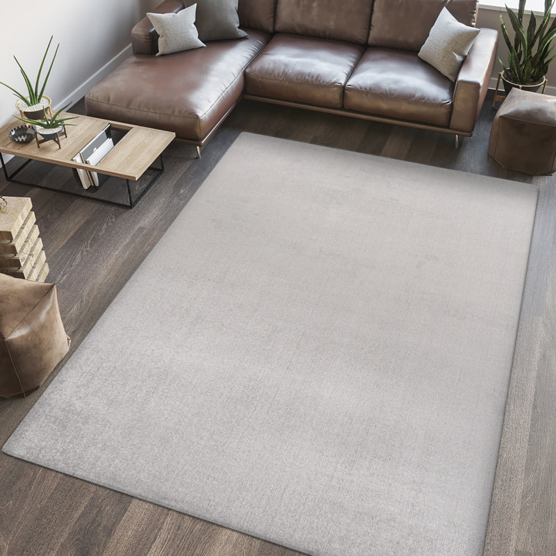 Twyla Classic Solid Low-Pile Machine-Washable Light Gray Rug, Rectangle 4' x 6'