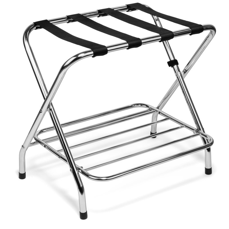 USTECH Luggage Rack-Double Tier-Assembled, Chrome, Storage Organizer, Pack of 1
