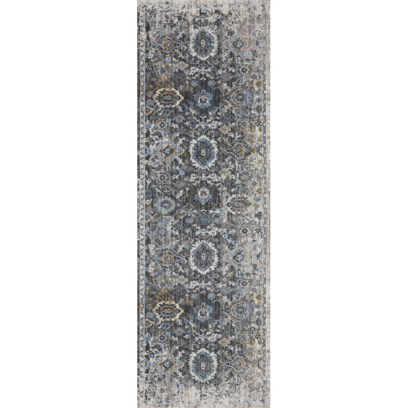 Tapis oriental gris / bleu Leonara, Tapis de couloir 2 pi 7 po x 8 pi