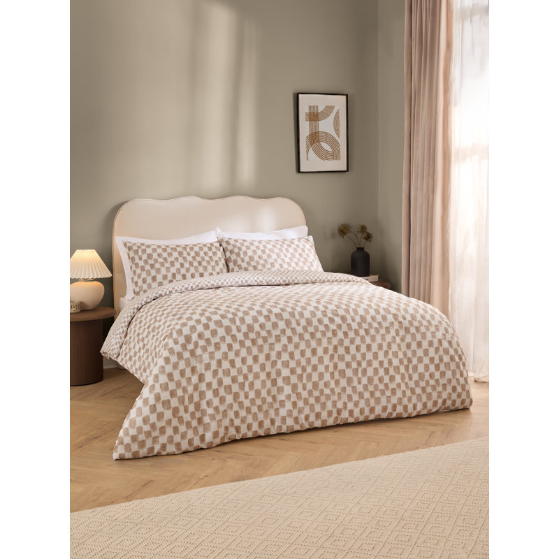 Nyhavn Cotton Blend Chequered Duvet Cover Set with Pillowcases Included, Brown, Single Duvet Cover + 1 Standard Pillowcase