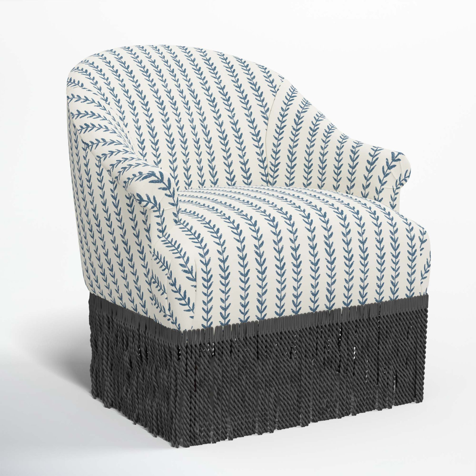 Callie Barrel Chair, Vine Stripe Dusty Blue, Black