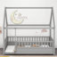 Lit gris en bois avec toit pratique et clôture en bois de pin-1202103120