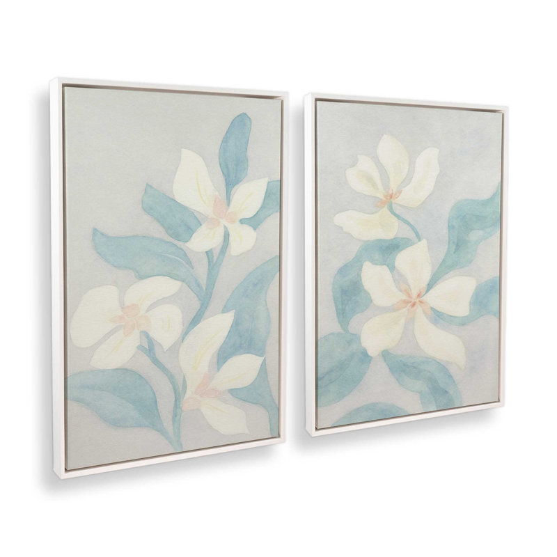 Douce danse des pétales, ensemble de 2 impressions, 24" x 18", Framed Canvas, Opaque White