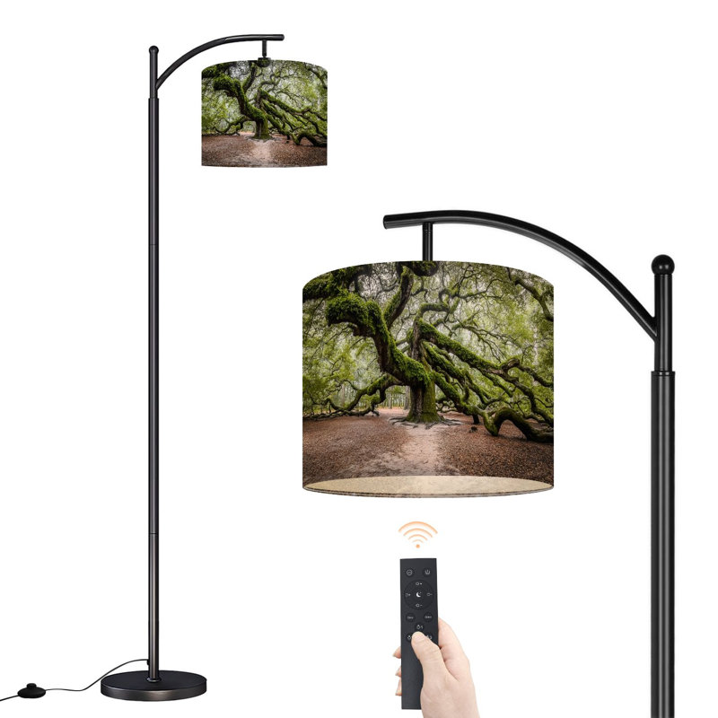 Lampe sur pied à arc avec abat-jour ajustable chêne sur pied Johns Island South