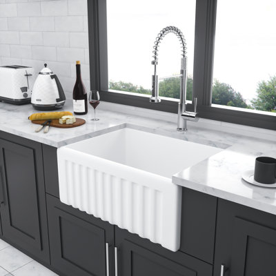 Small Farmhouse Sink -24 Inch Kitchen Sink White Apron-Front Ceramic Single Bowl Small Reversible Farm Sink Laundry Room Sink