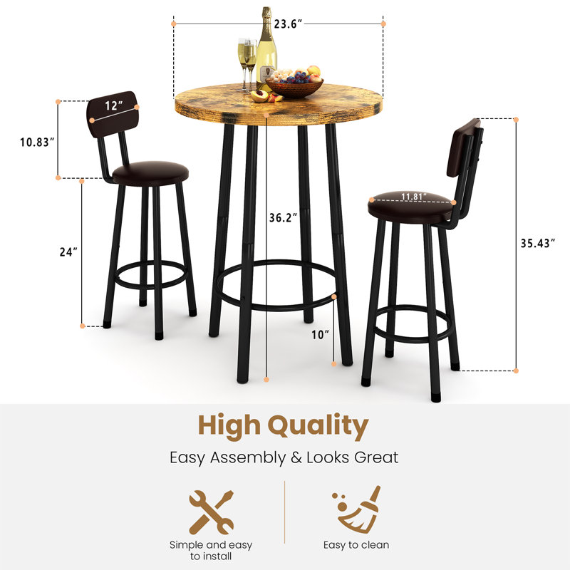 Akillies 2 - Person Four Leg Base Dining Set, Vintage Brown, Brown