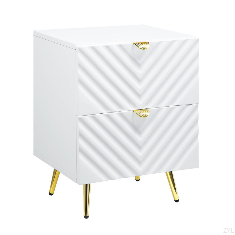 Gaines 2-Drawer Nightstand in High Gloss, White