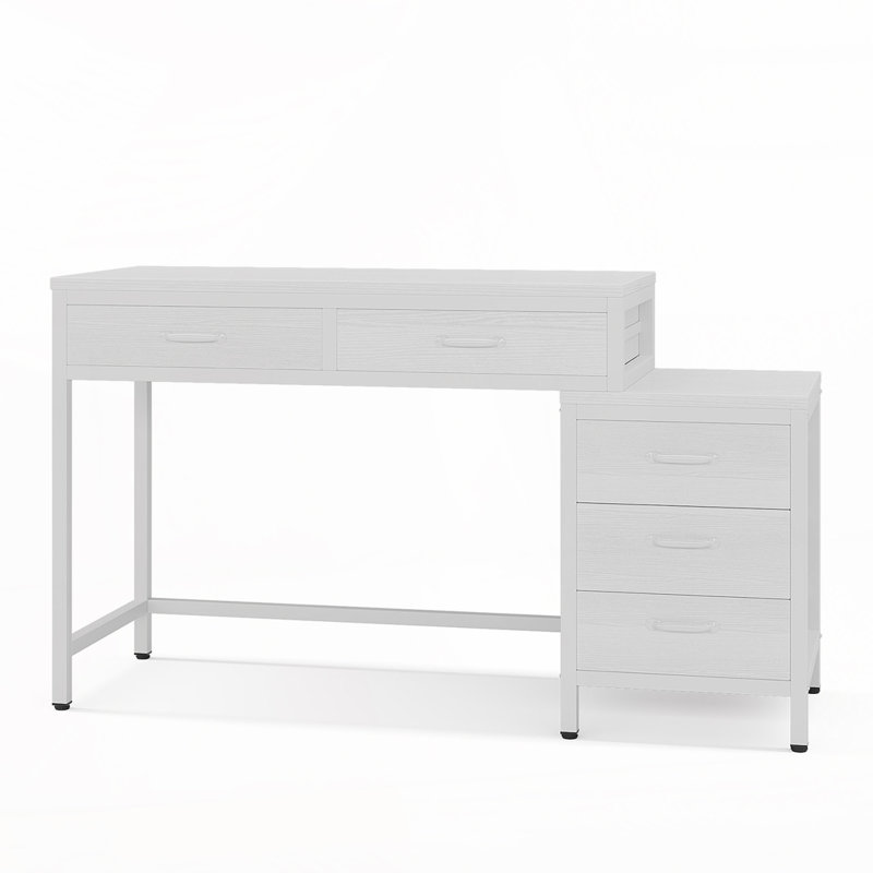 Bureau réversible de 51 po de largeur avec tiroirs, Blanc et blanc