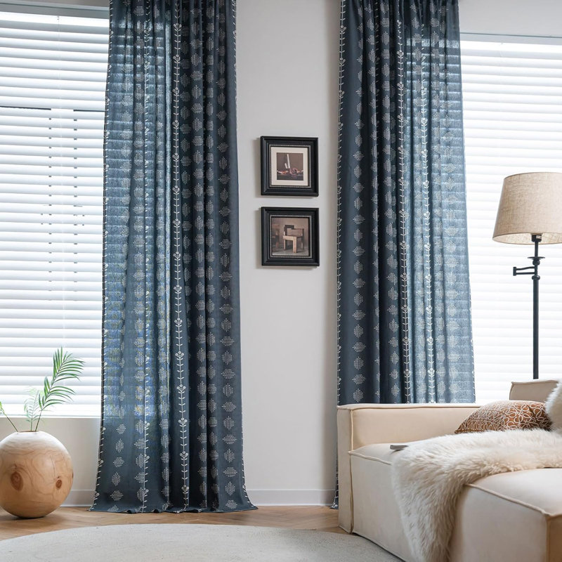 Polyester Floral Farmhouse Curtains 2 Panel, 52" W x 96" L, Blue