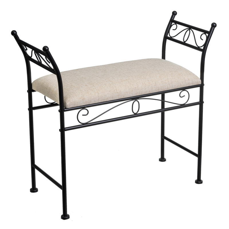 Genoa Linen Upholstered Bench, Black/Beige