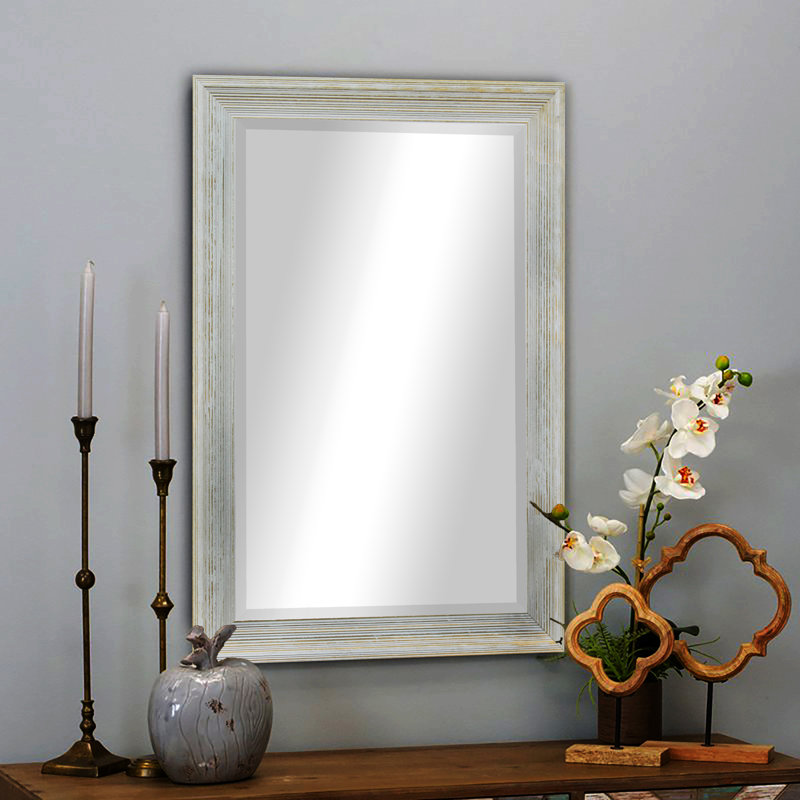 Kerber Solid Wood Flat Wall Mirror, 35" H x 29" W, Gray