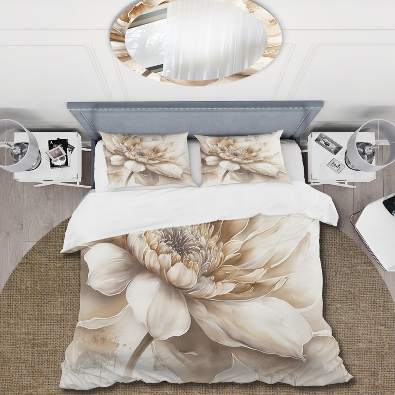 Ensemble de housse de couette simple fleur beige III - Floral, Housse de couette très grand et 2 très grandes t