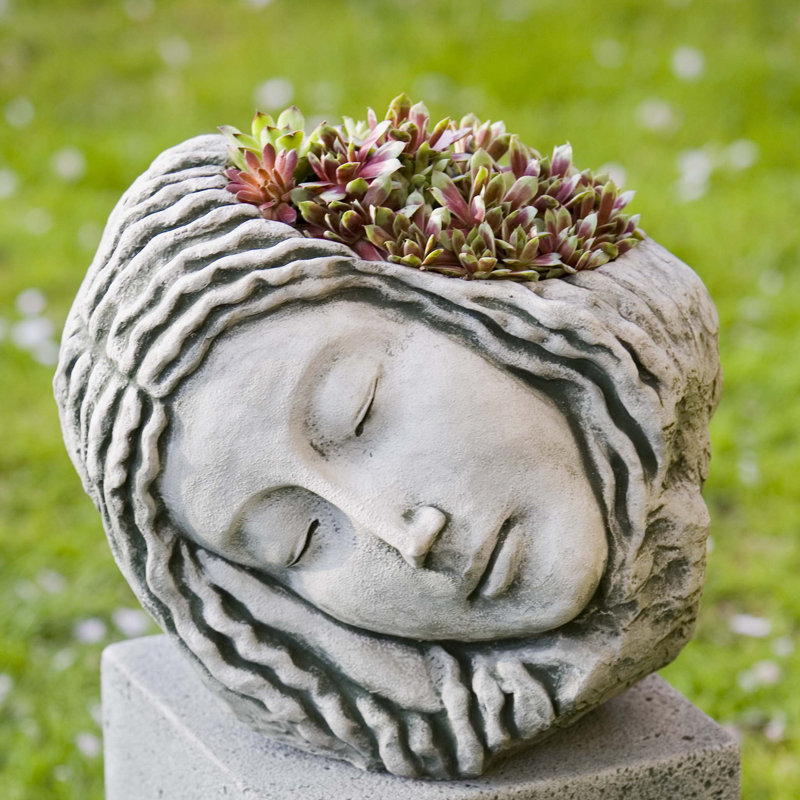 Pot de fleurs statue de jeune fille en pierre de sommeil, Naturel