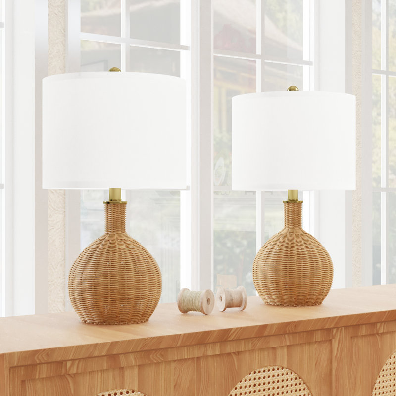 Anson 22'' Rattan Metal Table Lamp Set