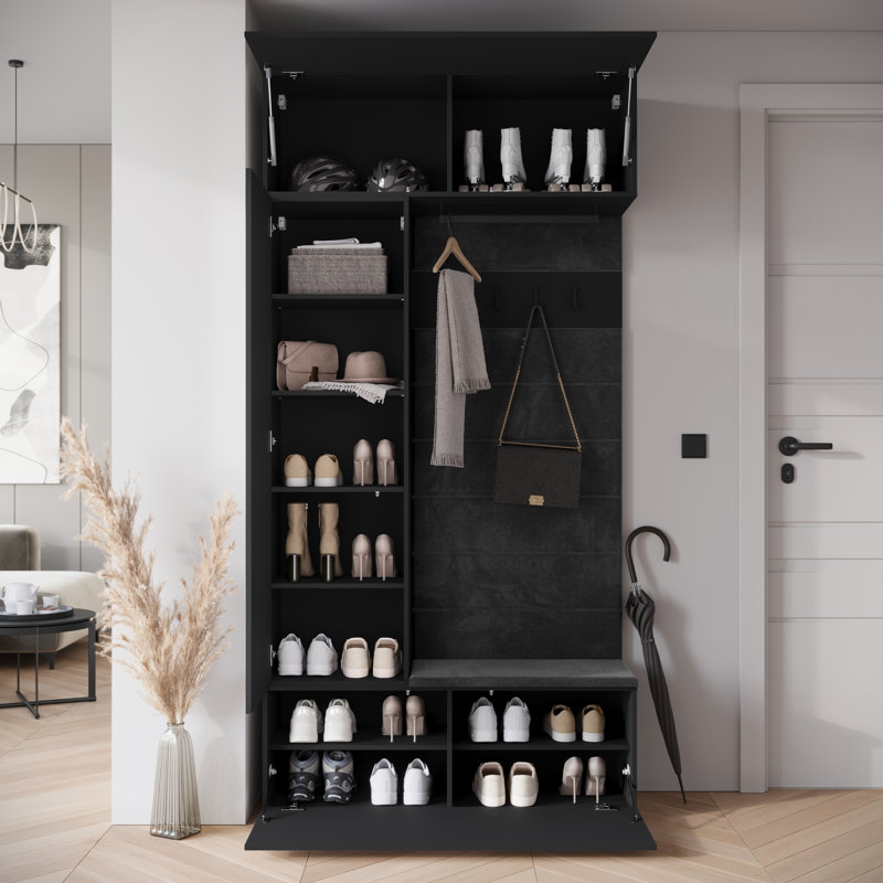 Hall Tree 115cm Wide with Shoe Storage, Black