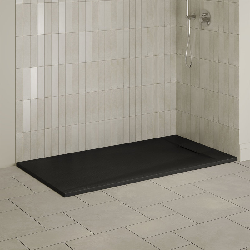 Receveur de douche rectangulaire extra-plat Lenora 152,4 cm x 81,3 cm avec bonde latérale dissimulée, noir uni