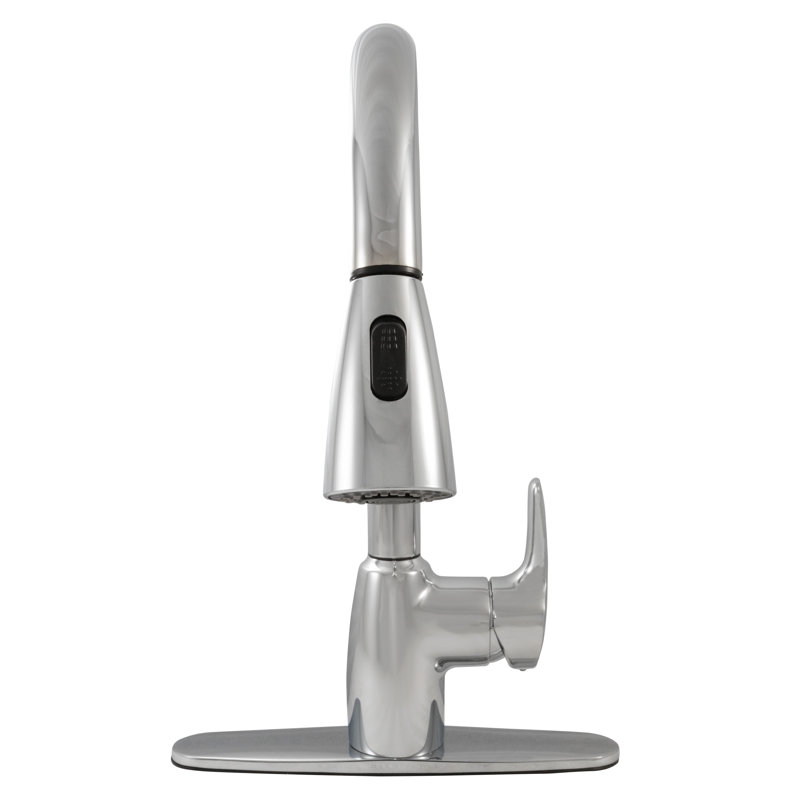 Robinet de cuisine à 1 poignée coulissante avec plaque de pont en chrome poli FlowCurve 8 po.