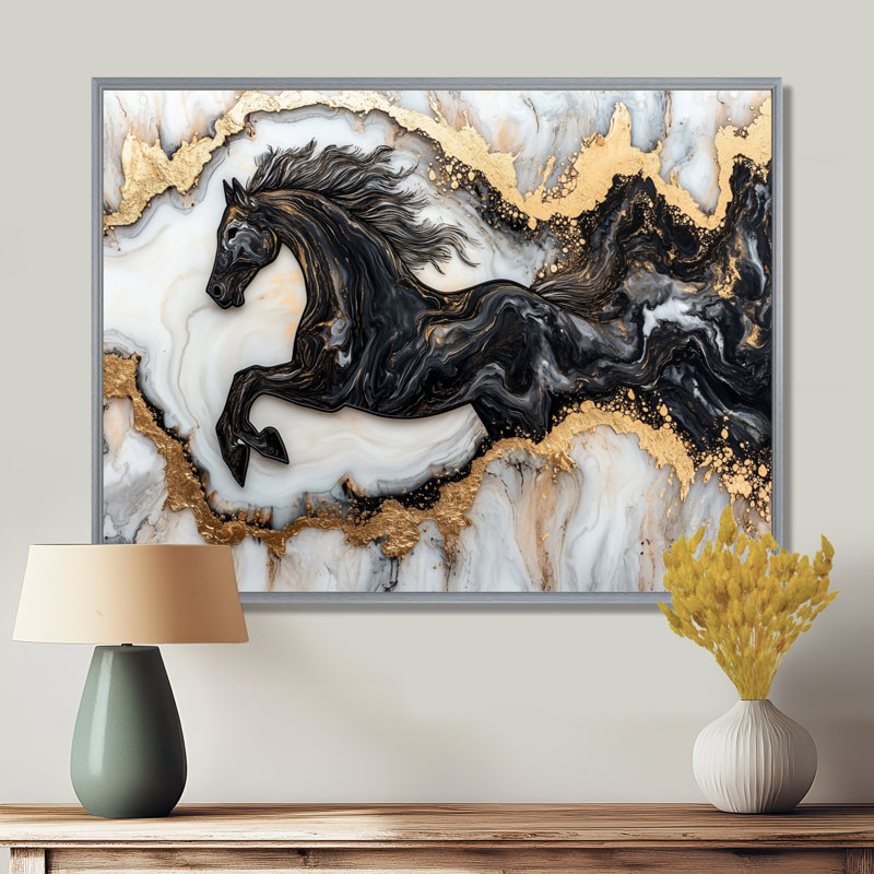 Martae, esprit foncé de l'étalon cheval I - cheval, art mural, H 24 po x l 32 po, Picture Frame Print, Argent argent