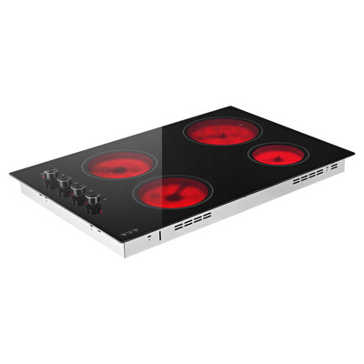 Plaque de cuisson électrique de 76 cm (30 pouces) à 4 brûleurs, 7 200 W, 220 V, en céramique, avec 11 niveaux de puissance, protection contre la surchauffe et double commande.