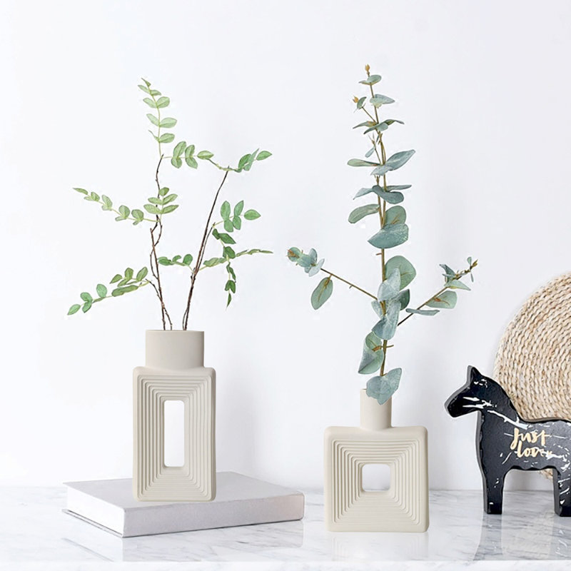 Ceramic Vase, Minimalist Nordic Boho Style, Set Of 2, White