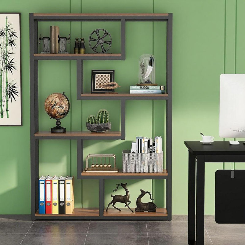 Bibliothèque à 6 niveaux en bois aggloméré 1 pièce Design polyvalent noir