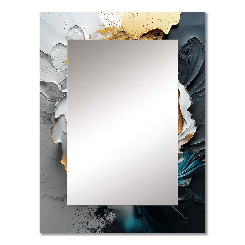 Grand miroir mural noir et doré Lines III - formes abstraites, miroir décoratif moderne, impression sur métal, 32 po x 24 po