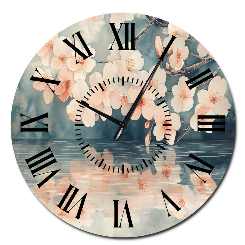 Reflet des fleurs de cerisier - Horloge murale surdimensionnée en métal à motif botanique, Surdimensionné