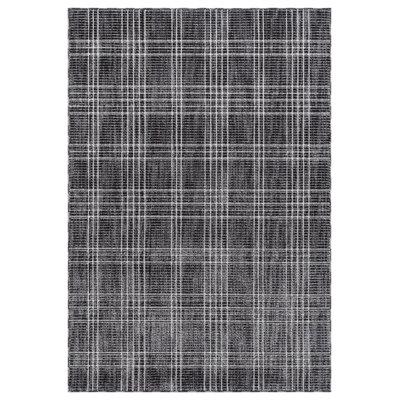 Clowers Collection Charcoal/White Plaid Patterned Area Rug, 8' x 10'